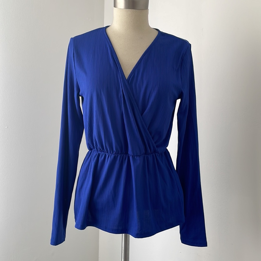 ONLY Blue Faux Wrap Blouse Sz S